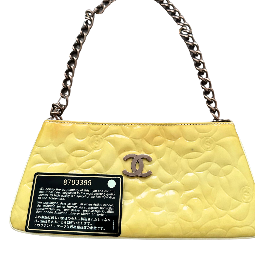 CHANEL Camelia Mini Bag Yellow with Rose gold hardware