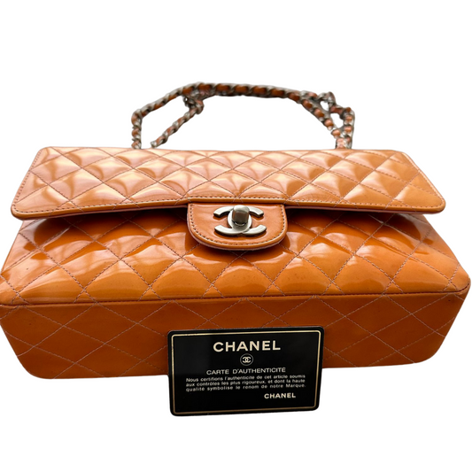 CHANEL Orange Medium Classic Double Flag Bag