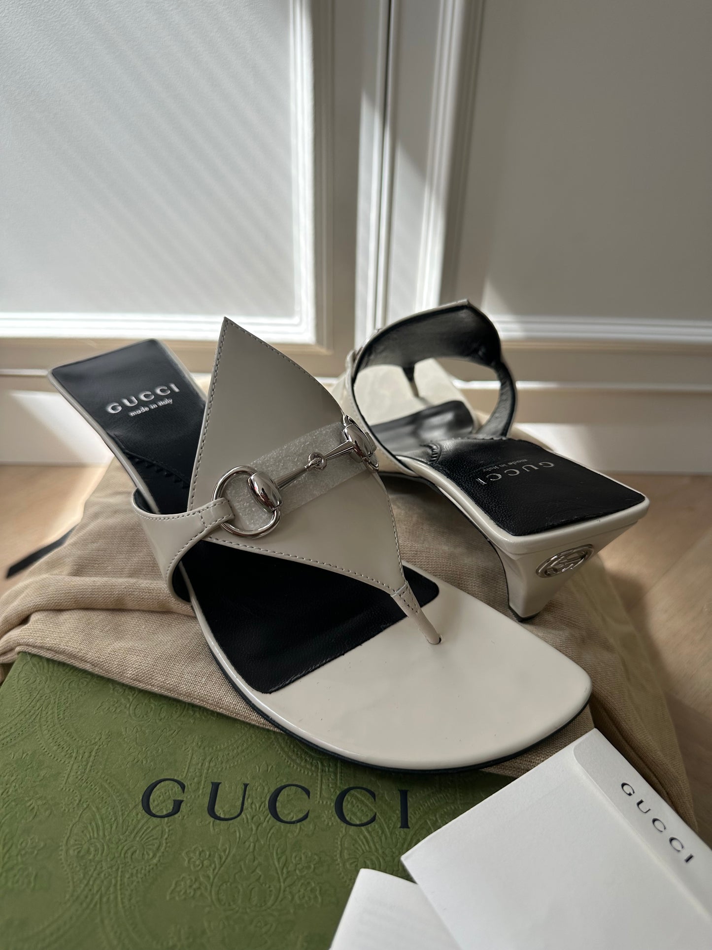 GUCCI Horsebit White Thong Sandal, size EU37