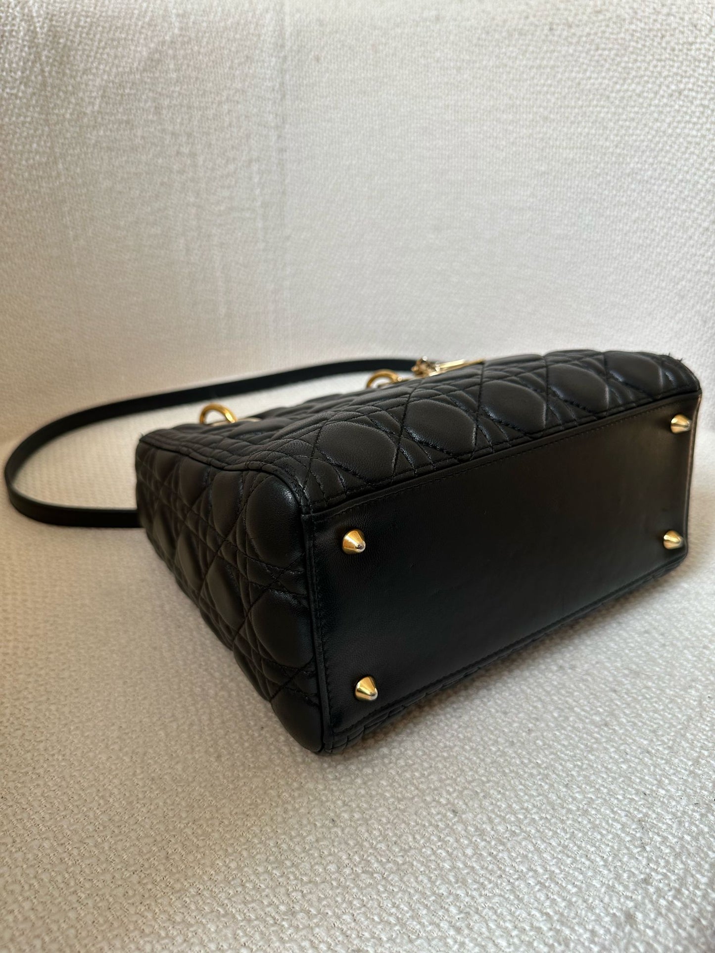 DIOR Lady Leather Handbag Black with Gold