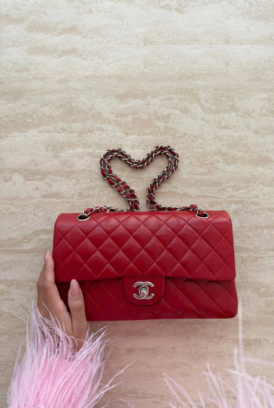 Chanel Classic Double Flap Medium Red Lambskin Shoulder Bag