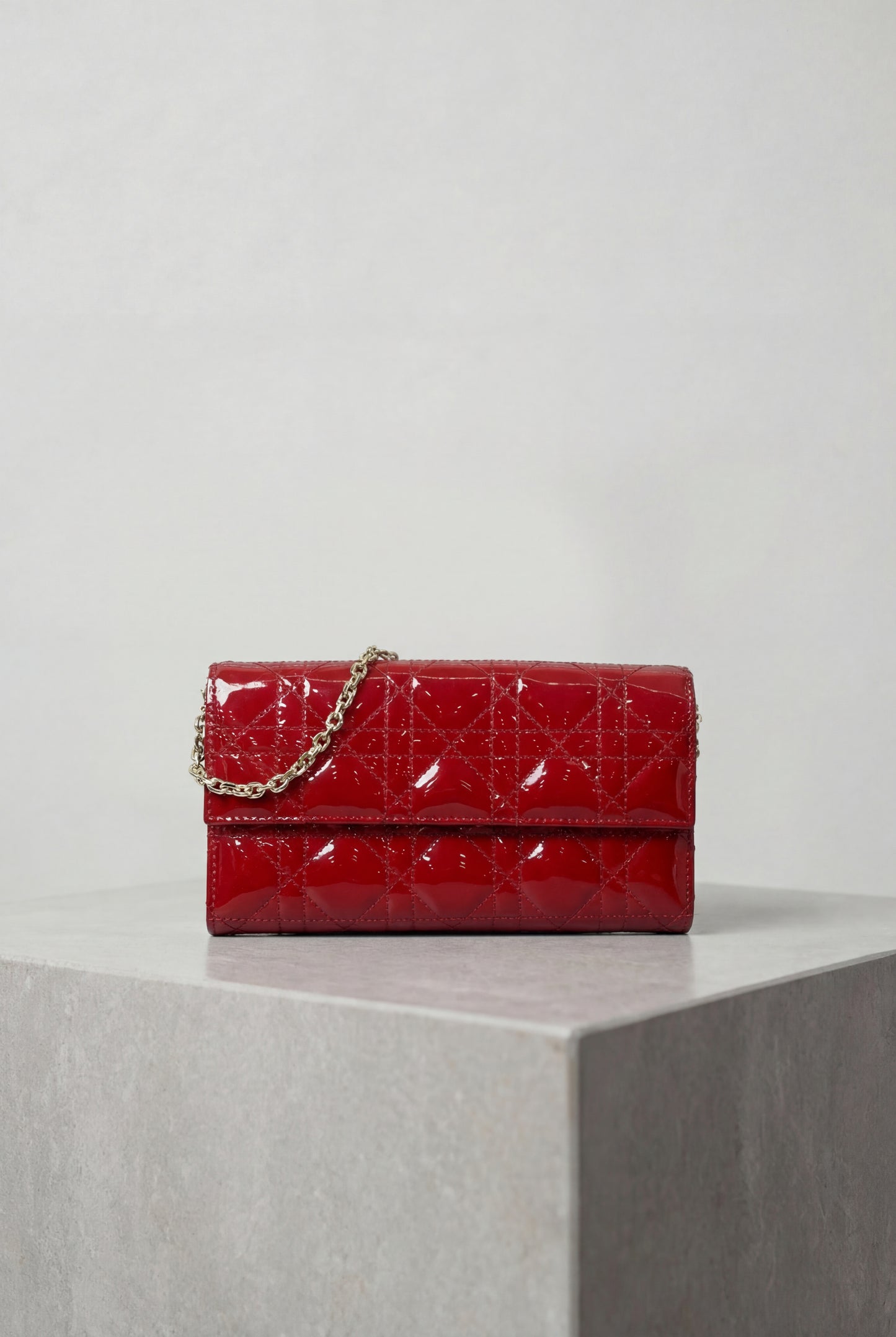 Dior Lady Cannage Patent Chain Wallet