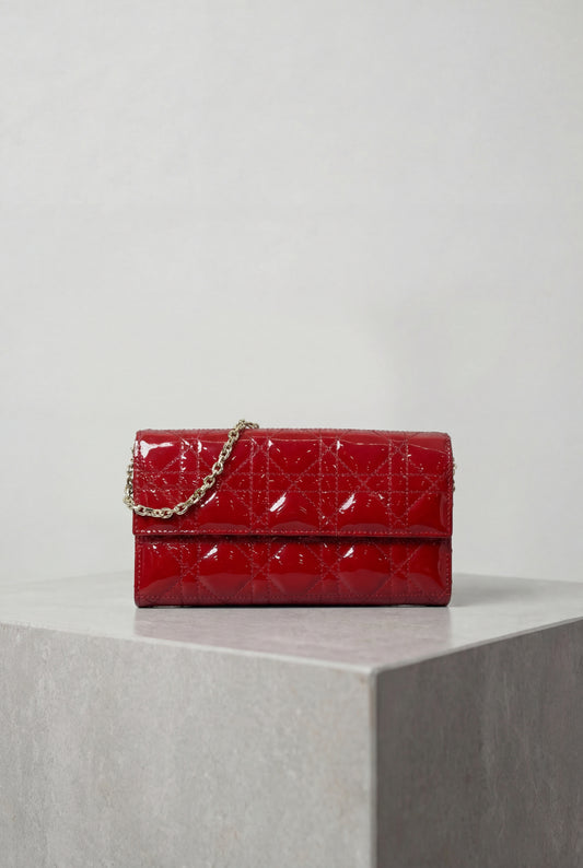 Dior Lady Cannage Patent Chain Wallet