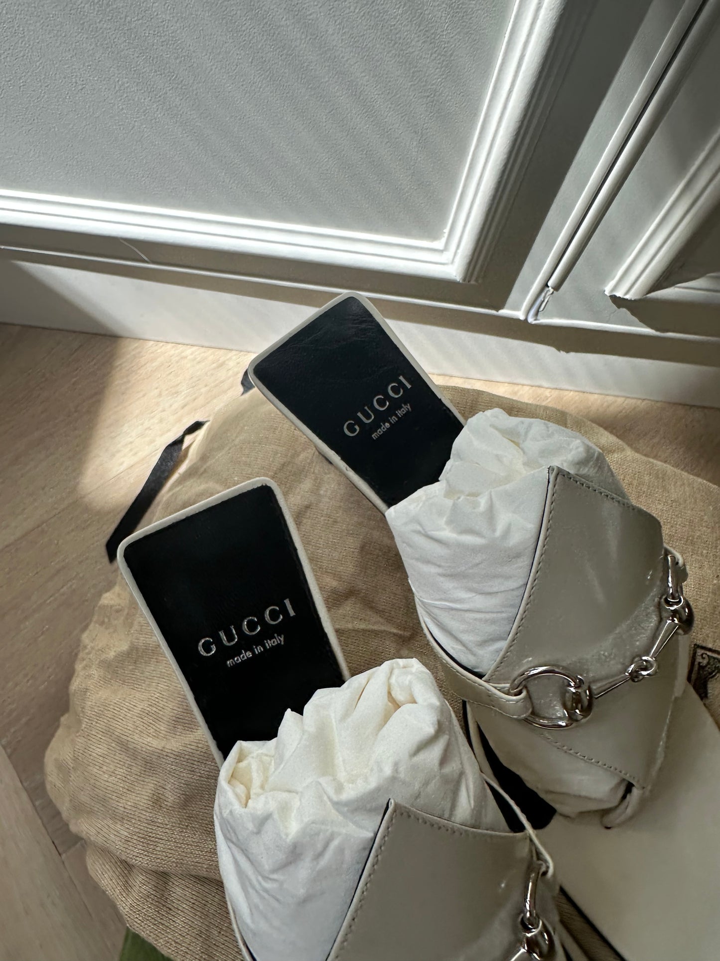 GUCCI Horsebit White Thong Sandal, size EU37