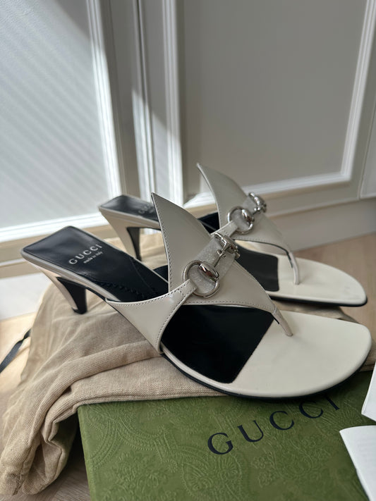 GUCCI Horsebit White Thong Sandal, size EU37