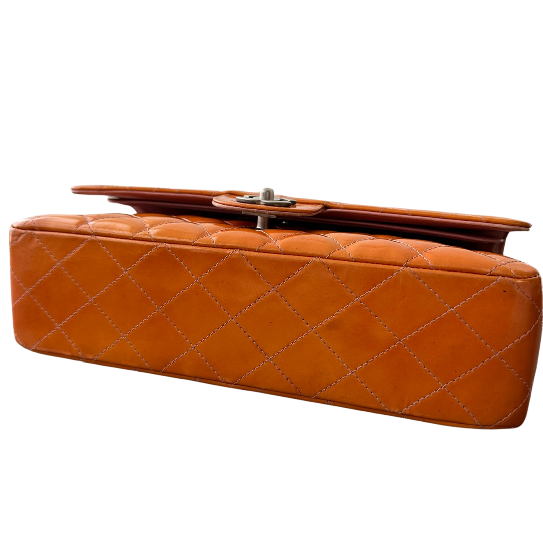 CHANEL Orange Medium Classic Double Flag Bag