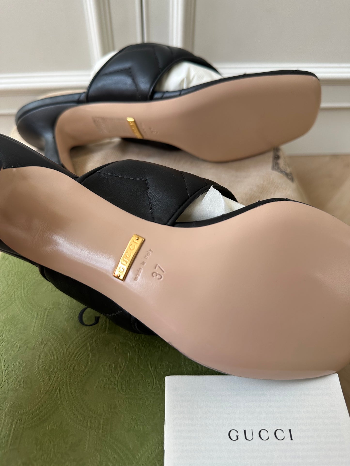 GUCCI Marmont Black Thong Sandal with Heel, size EU37