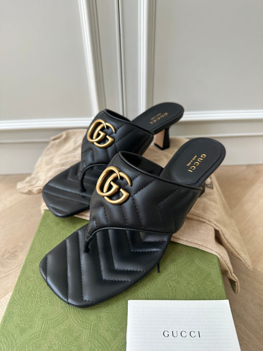 GUCCI Marmont Black Thong Sandal with Heel, size EU37
