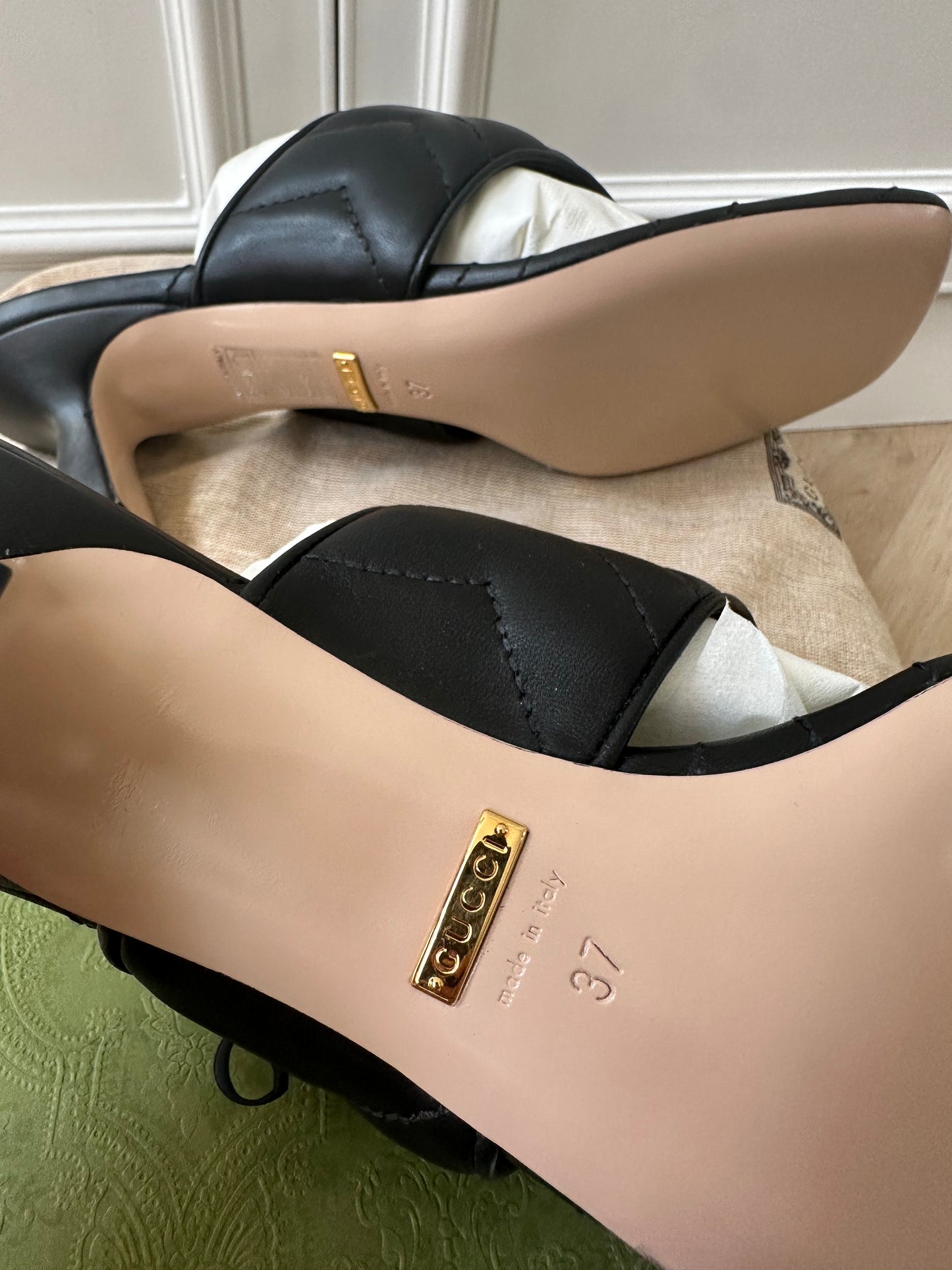 GUCCI Marmont Black Thong Sandal with Heel, size EU37