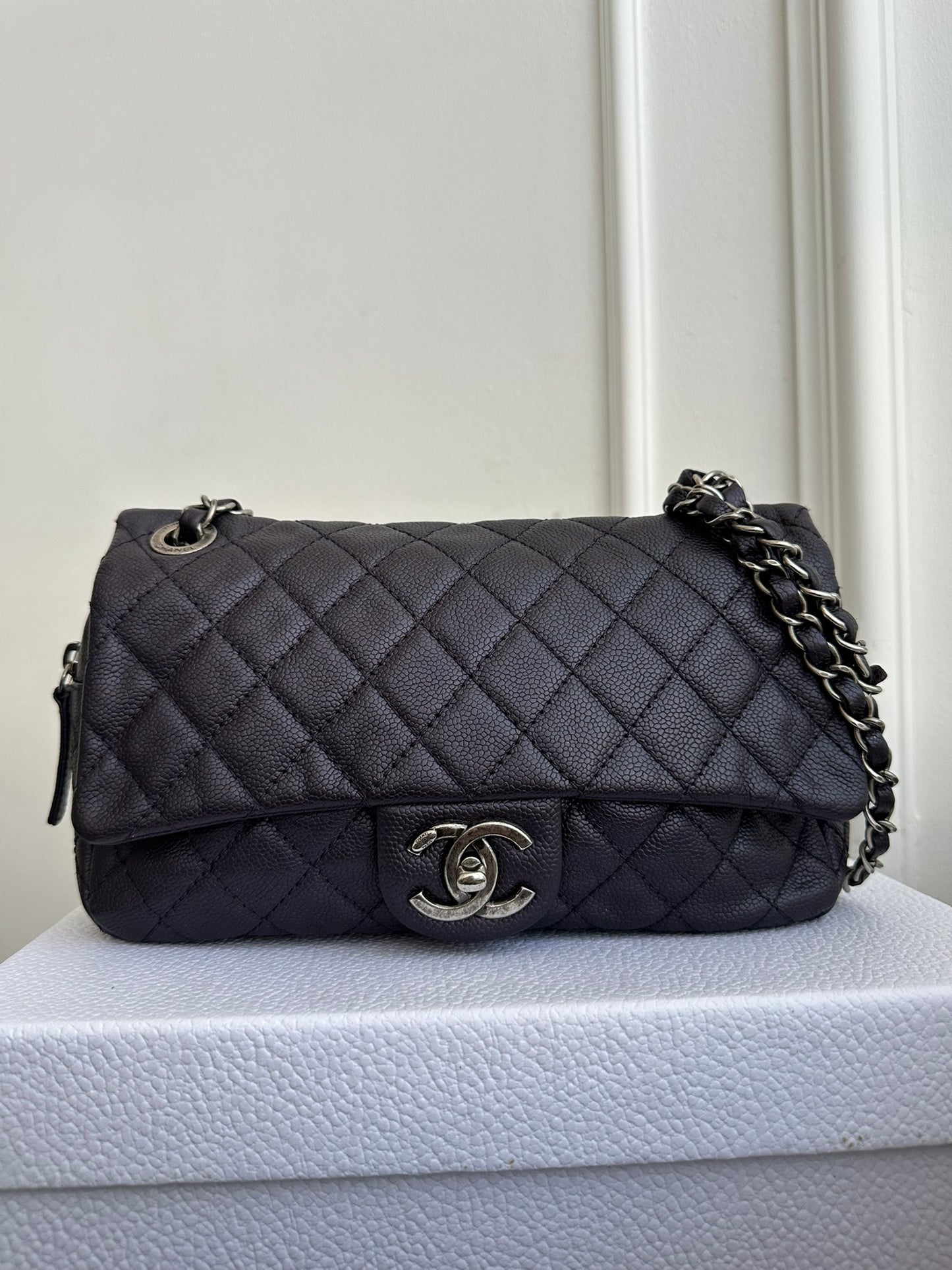 Chanel Easy Flap Bag Medium Caviar Purple