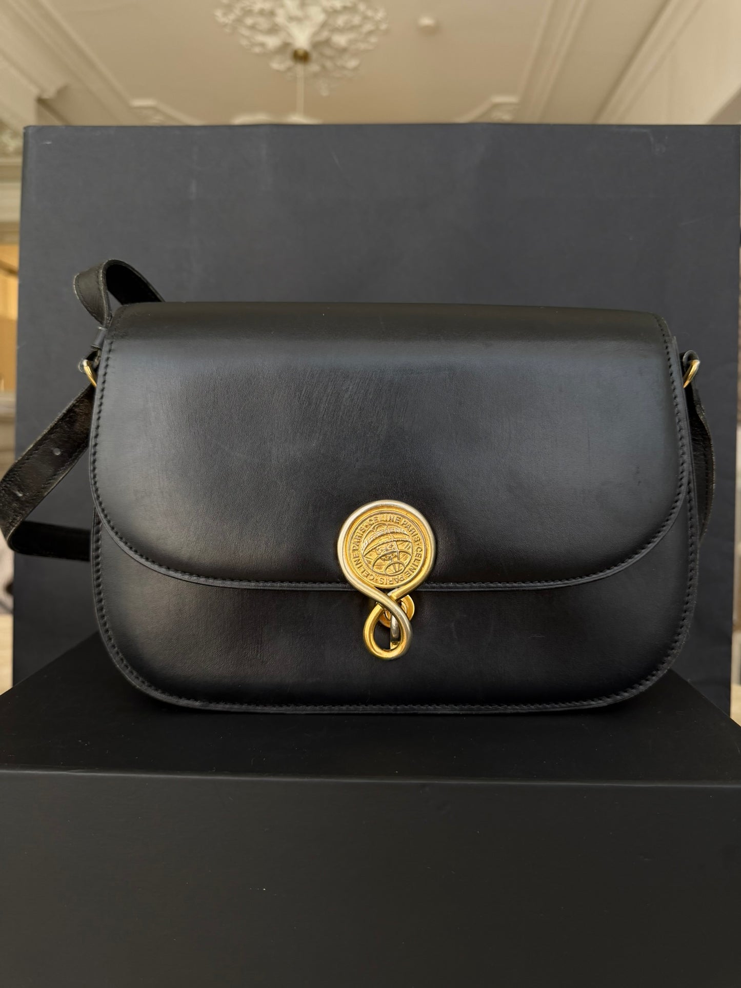 Céline Vintage Leather Shoulder Bag Black
