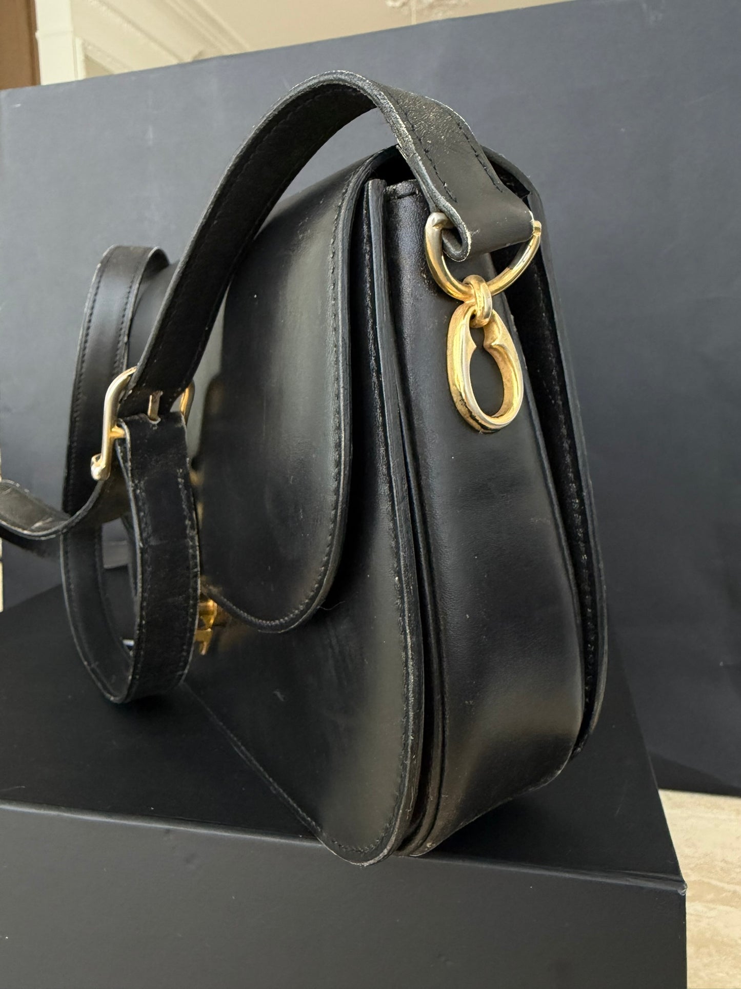 Céline Vintage Leather Shoulder Bag Black