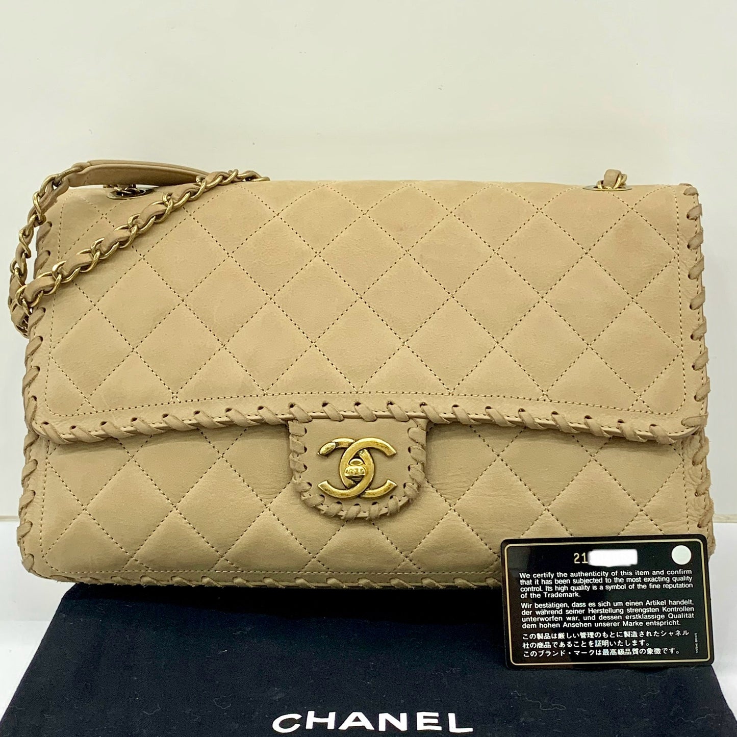 Chanel Happy Stitch Jumbo Flap Bag Beige Calfskin