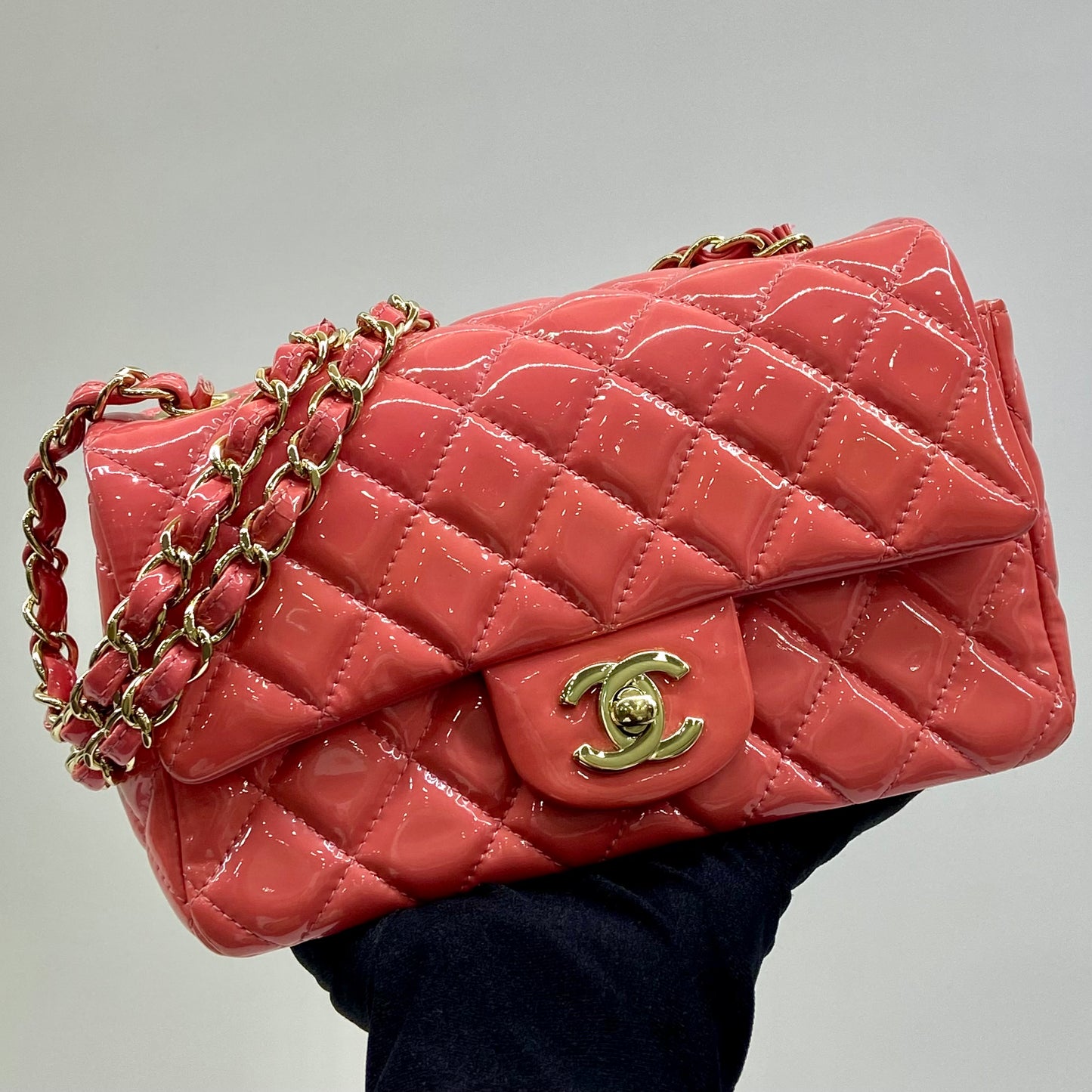 Chanel Mini Rectangle Matelassé Patent Shoulder Bag