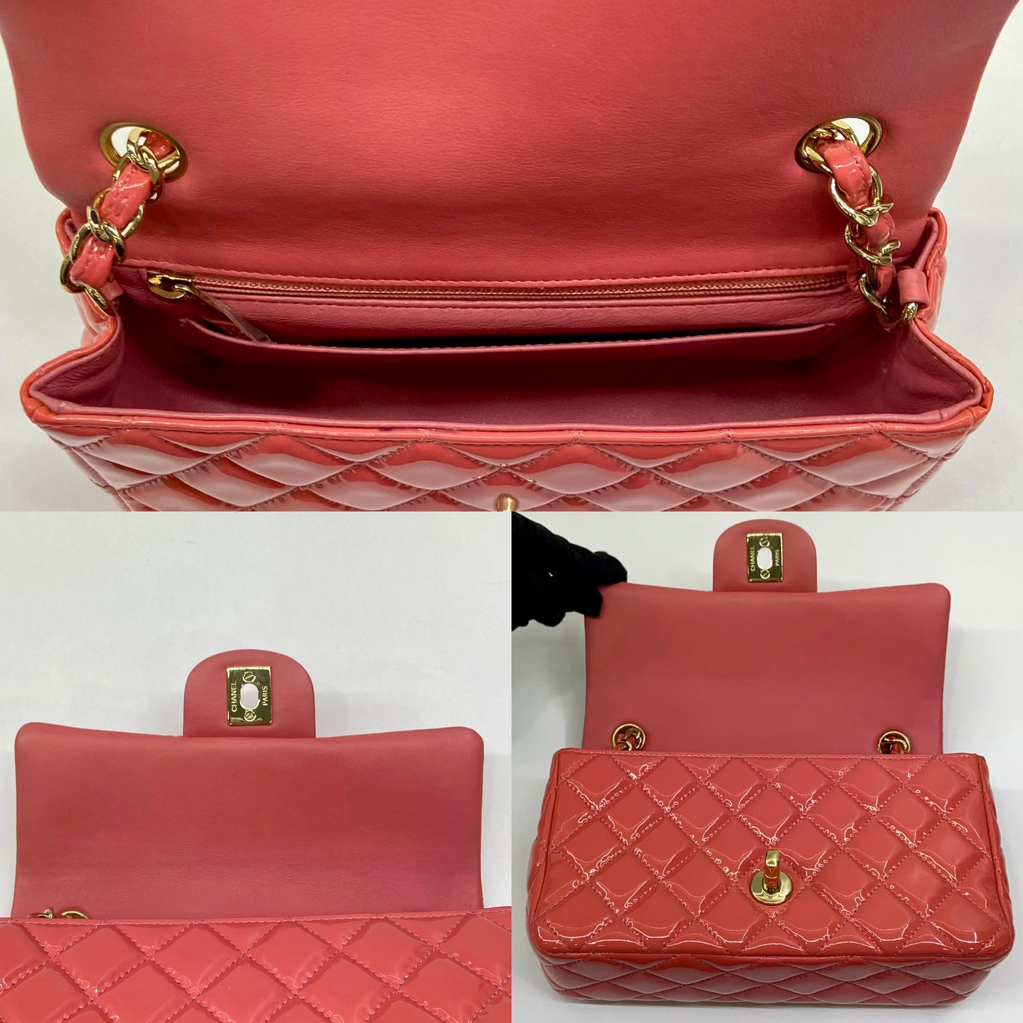 Chanel Mini Rectangle Matelassé Patent Shoulder Bag