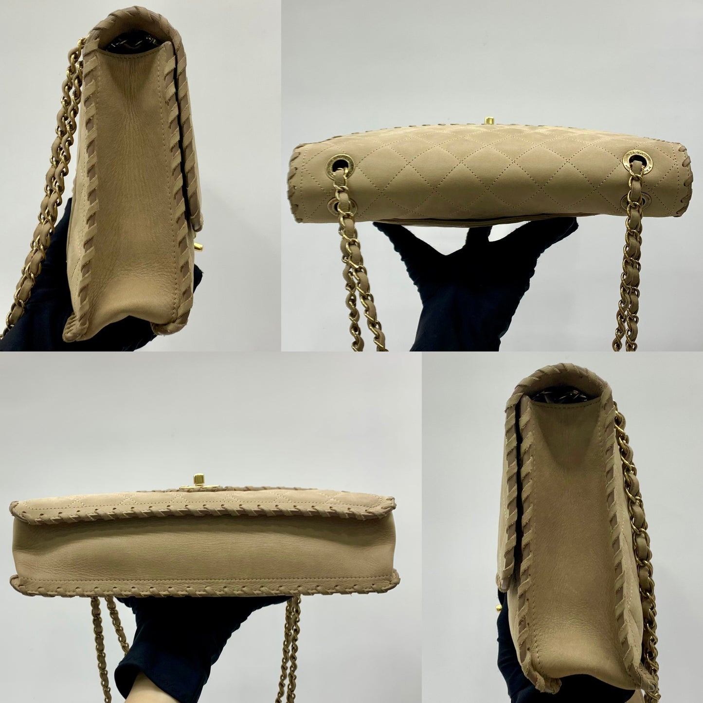 Chanel Happy Stitch Jumbo Flap Bag Beige Calfskin