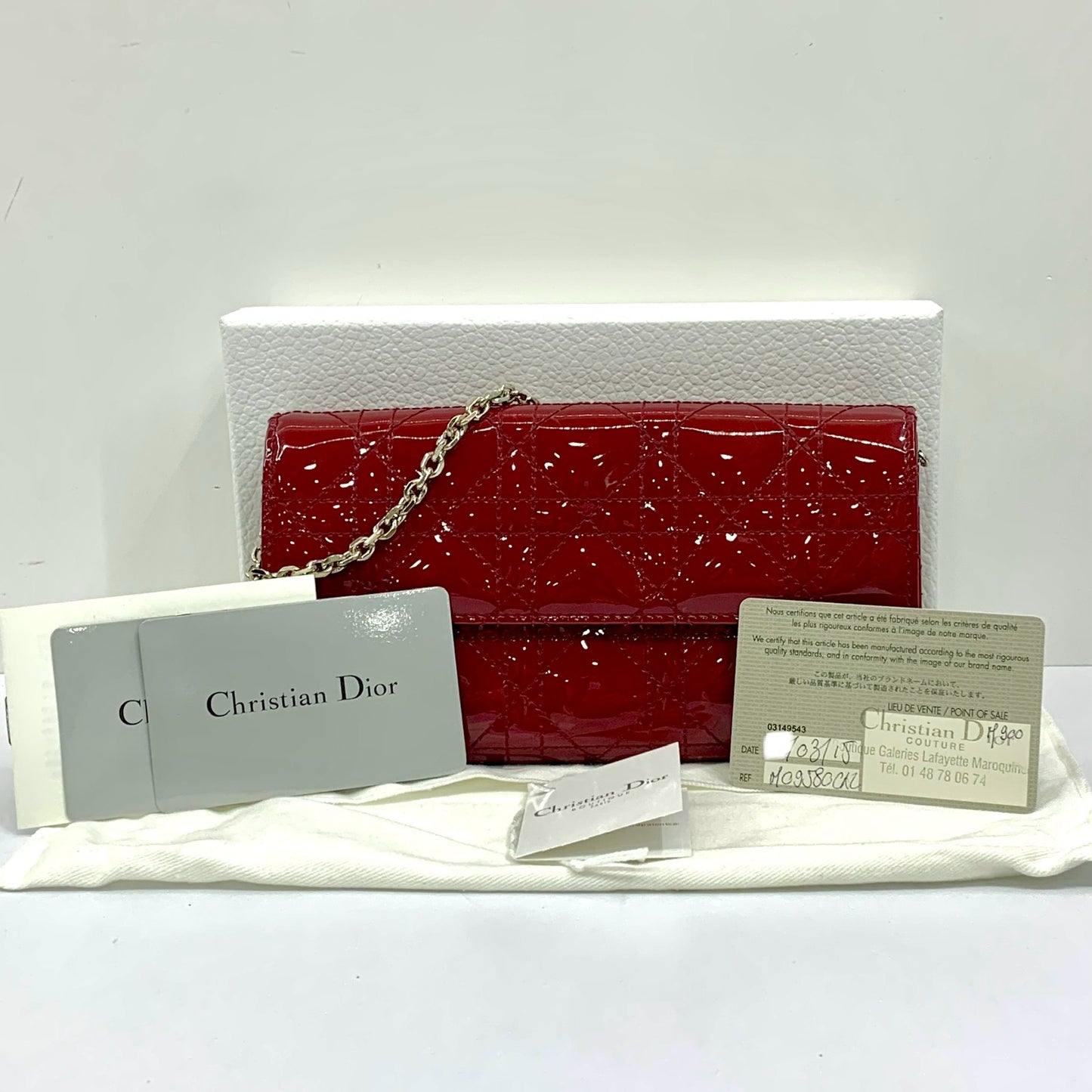 Dior Lady Cannage Patent Chain Wallet