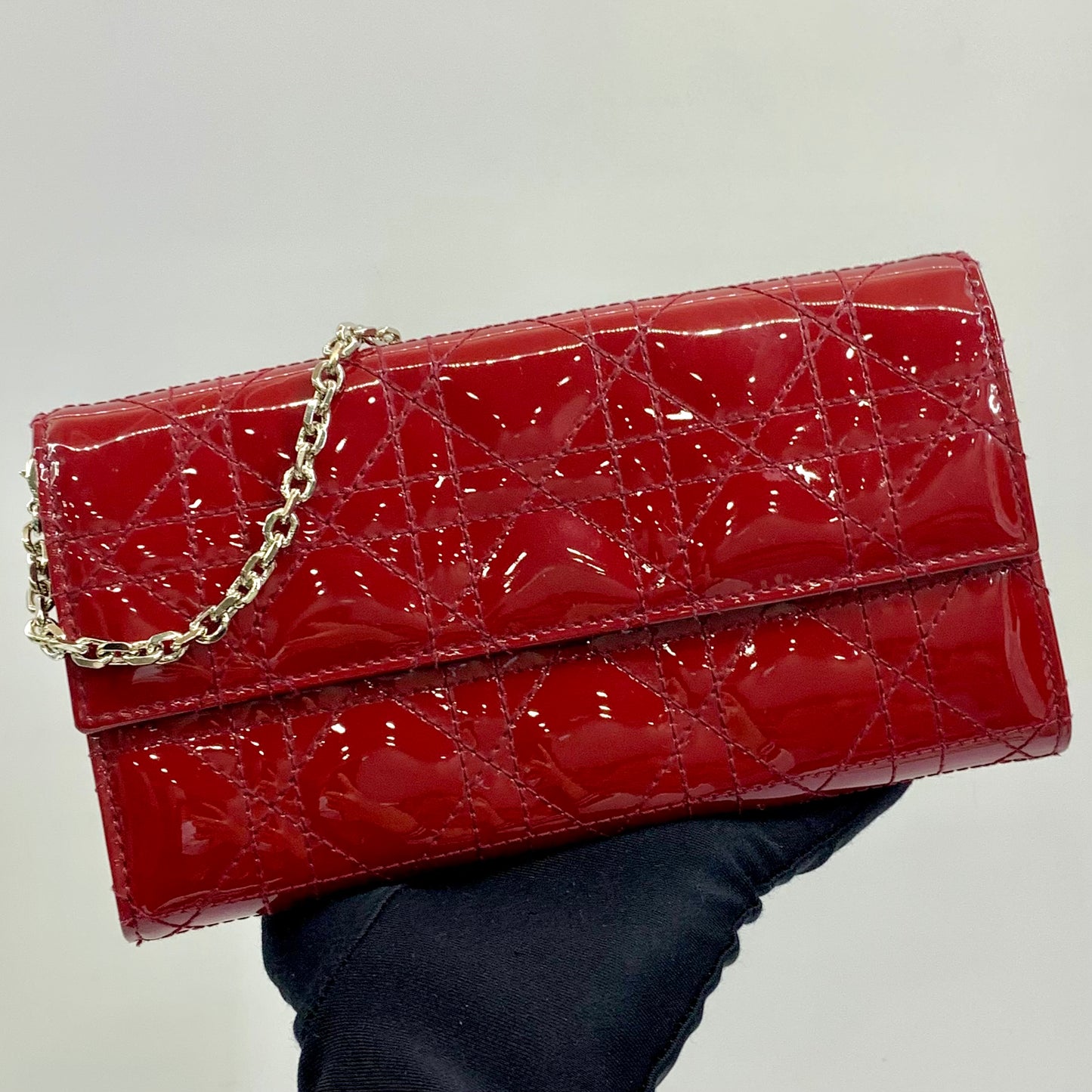 Dior Lady Cannage Patent Chain Wallet