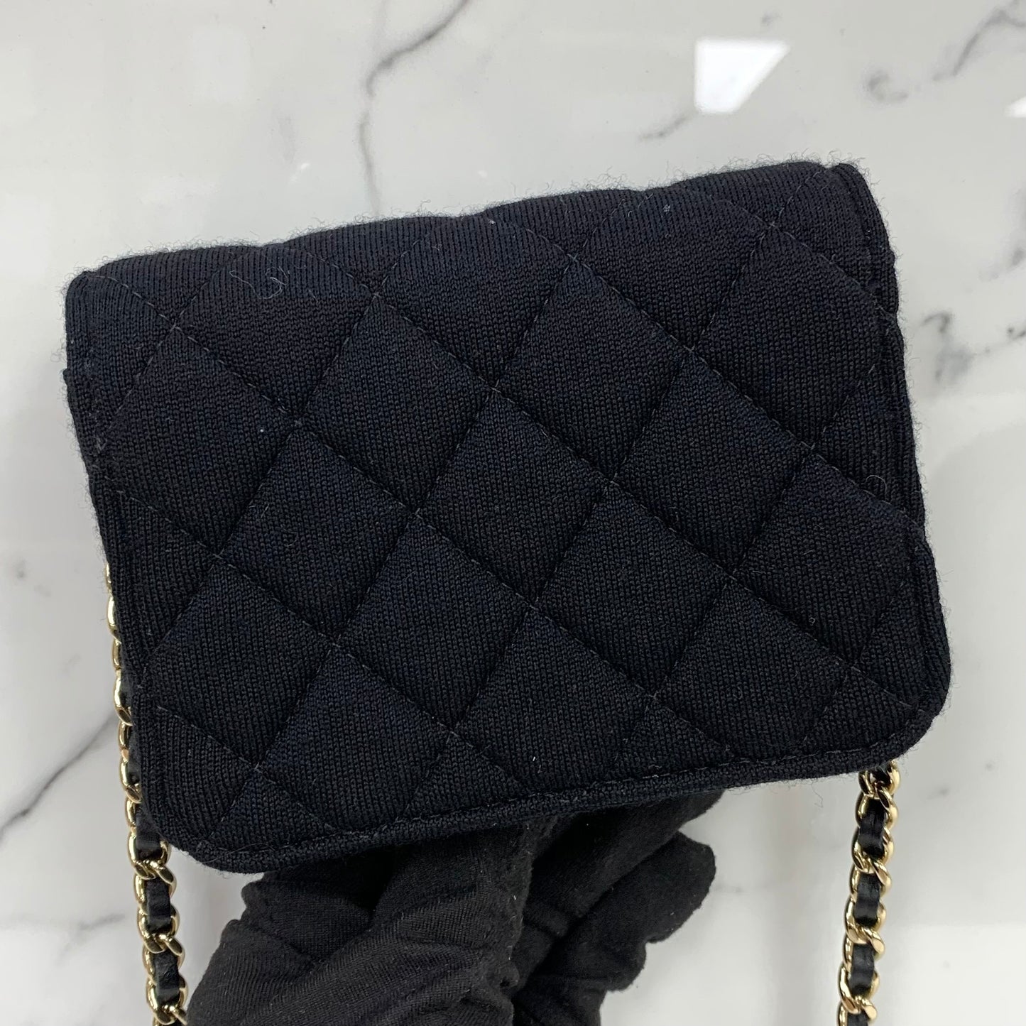 Chanel Black Cotton / Jersey Mini Clutch on Chain Novelty Bag RFID