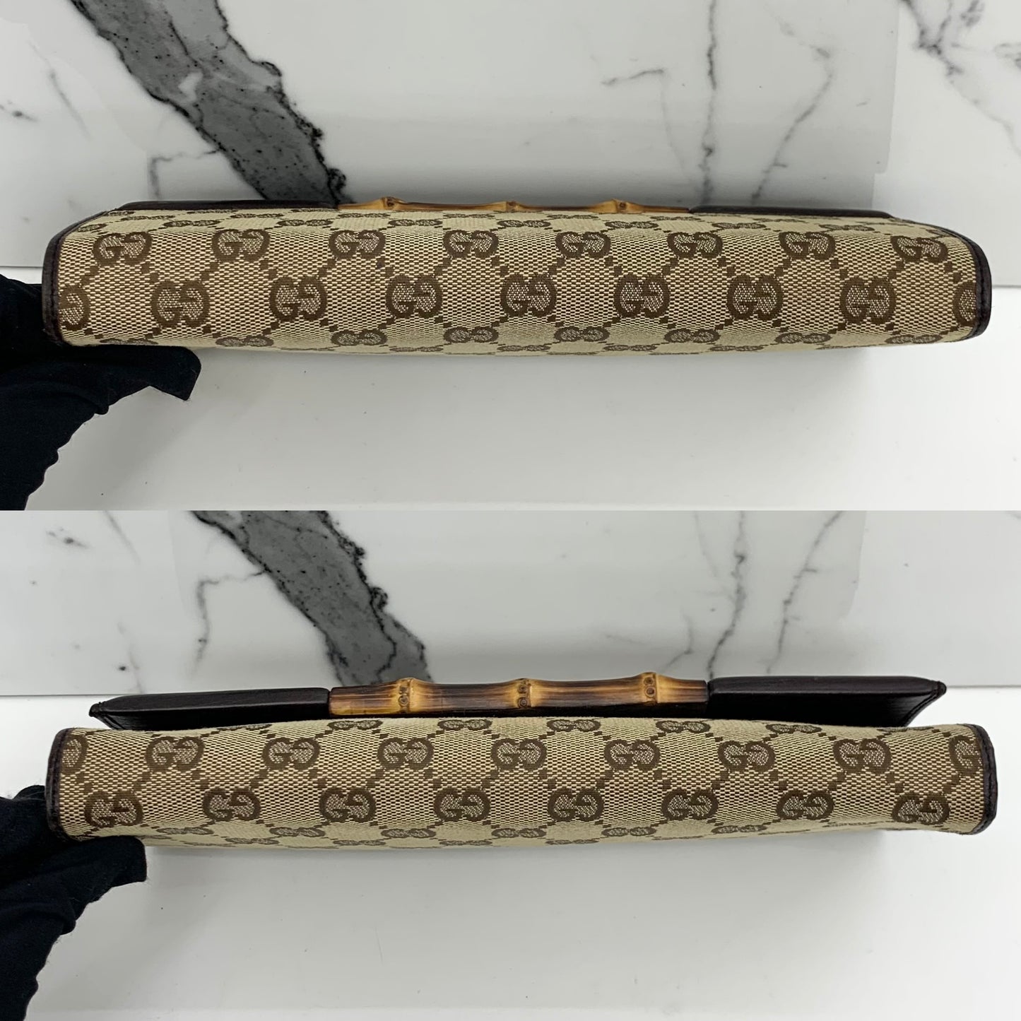 Gucci Beige Canvas Bamboo GG Pouch Shoulder Bag