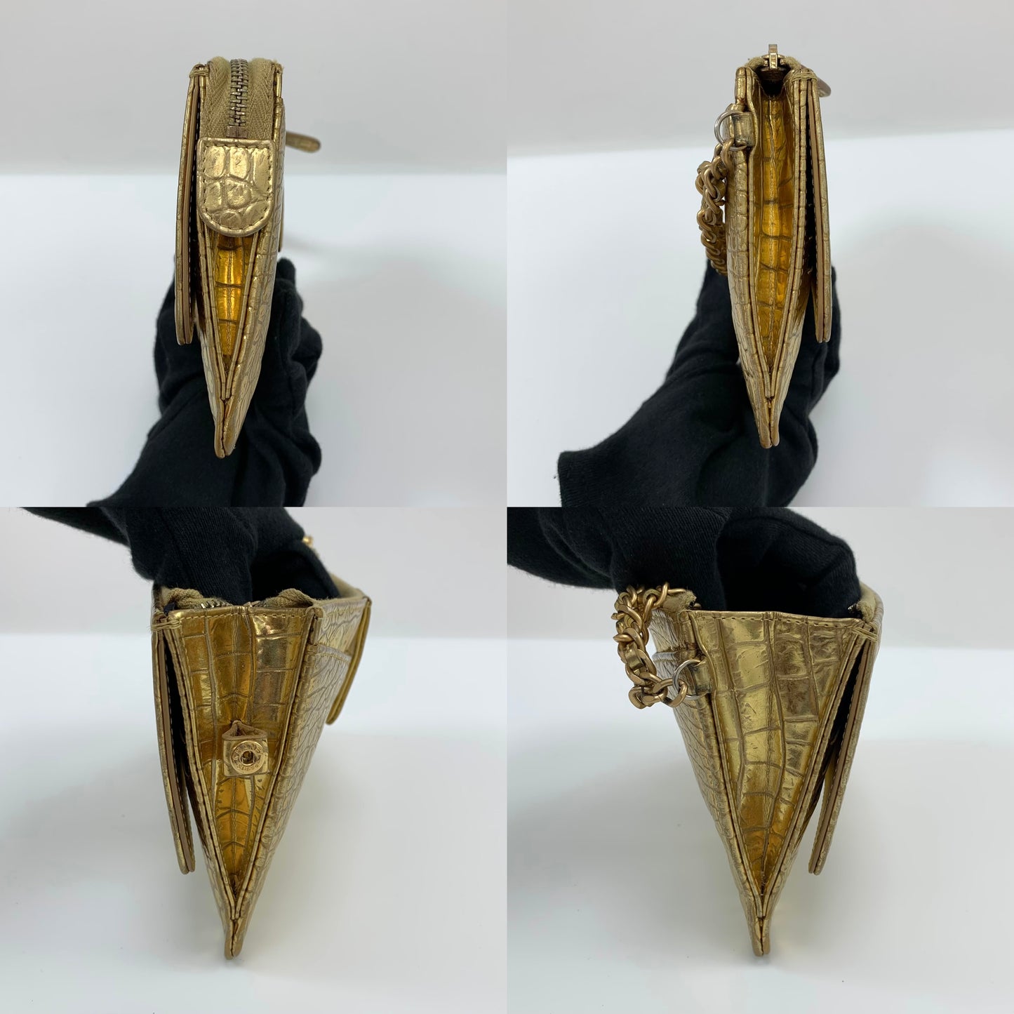 Chanel 19A Gold Embossed Long Wallet Wristlet Clutch