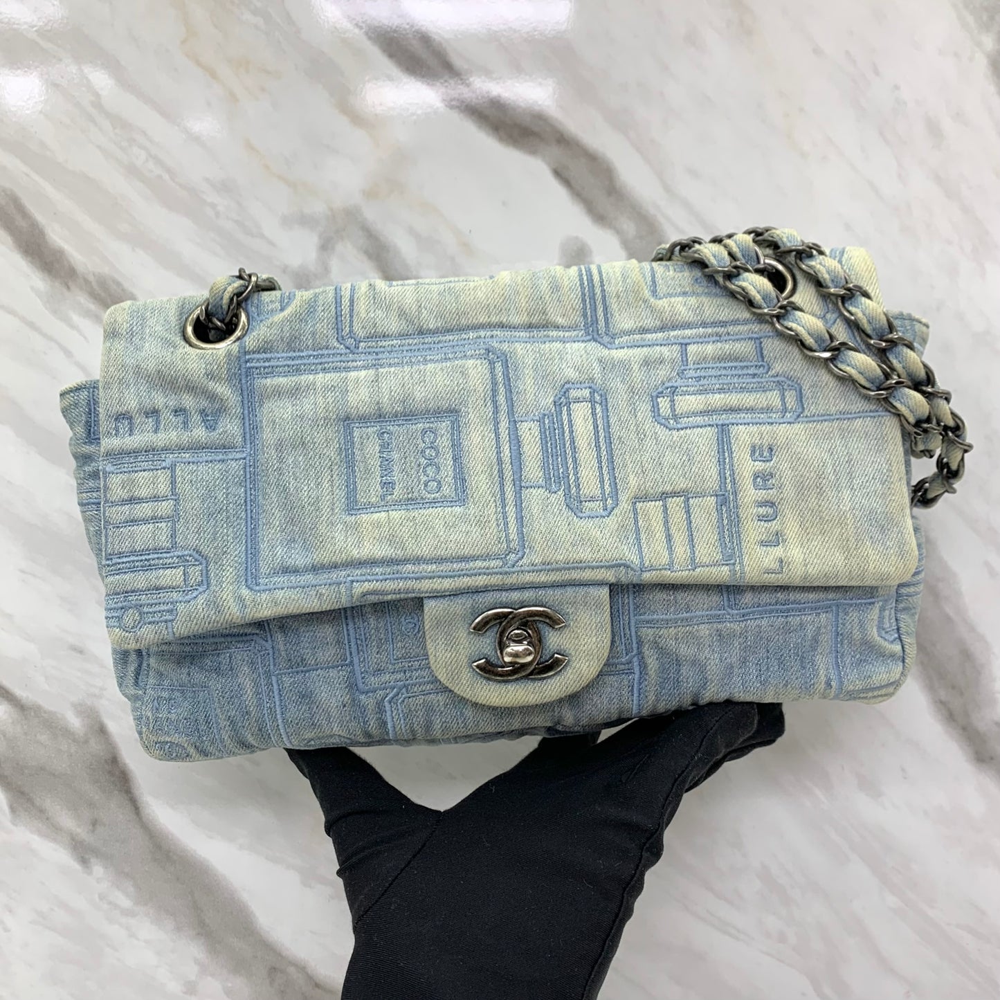 Chanel Denim Perfume Embroidered Classic Flap Bag