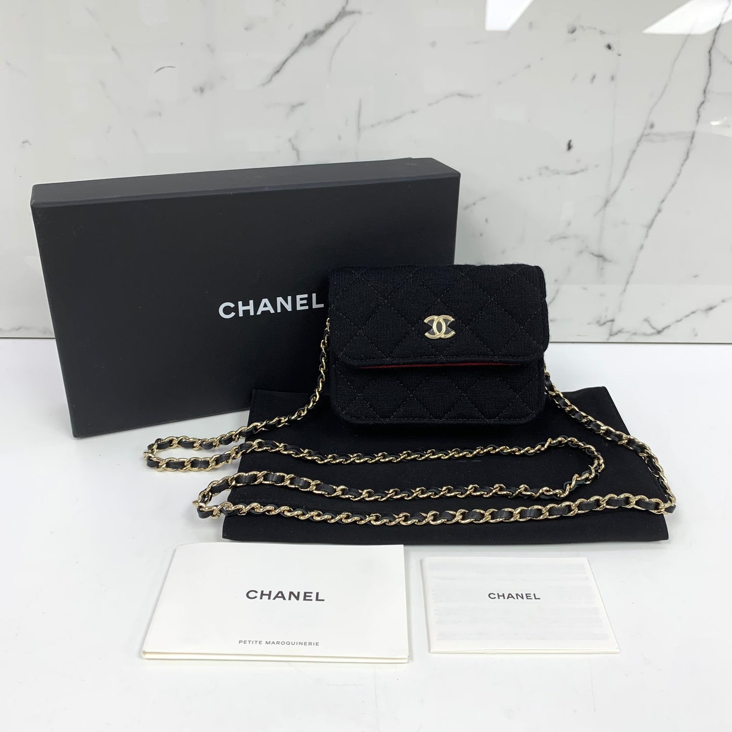 Chanel Black Cotton / Jersey Mini Clutch on Chain Novelty Bag RFID
