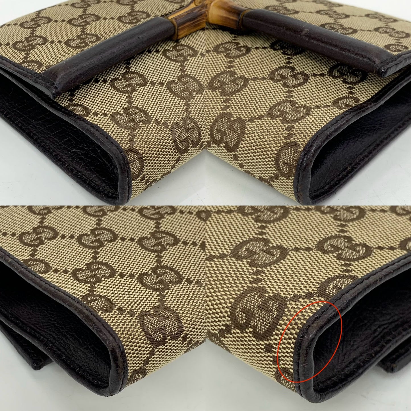 Gucci Beige Canvas Bamboo GG Pouch Shoulder Bag