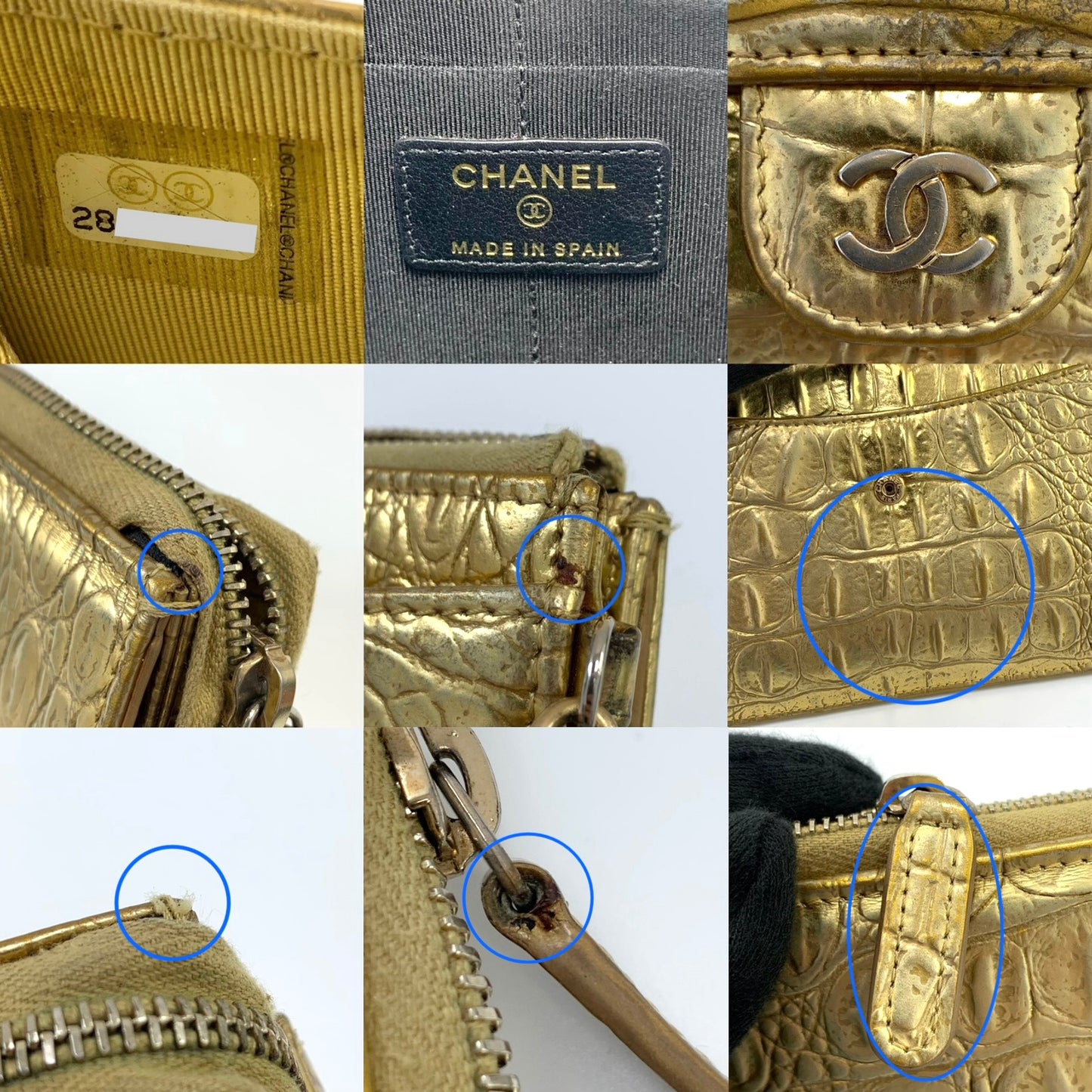 Chanel 19A Gold Embossed Long Wallet Wristlet Clutch