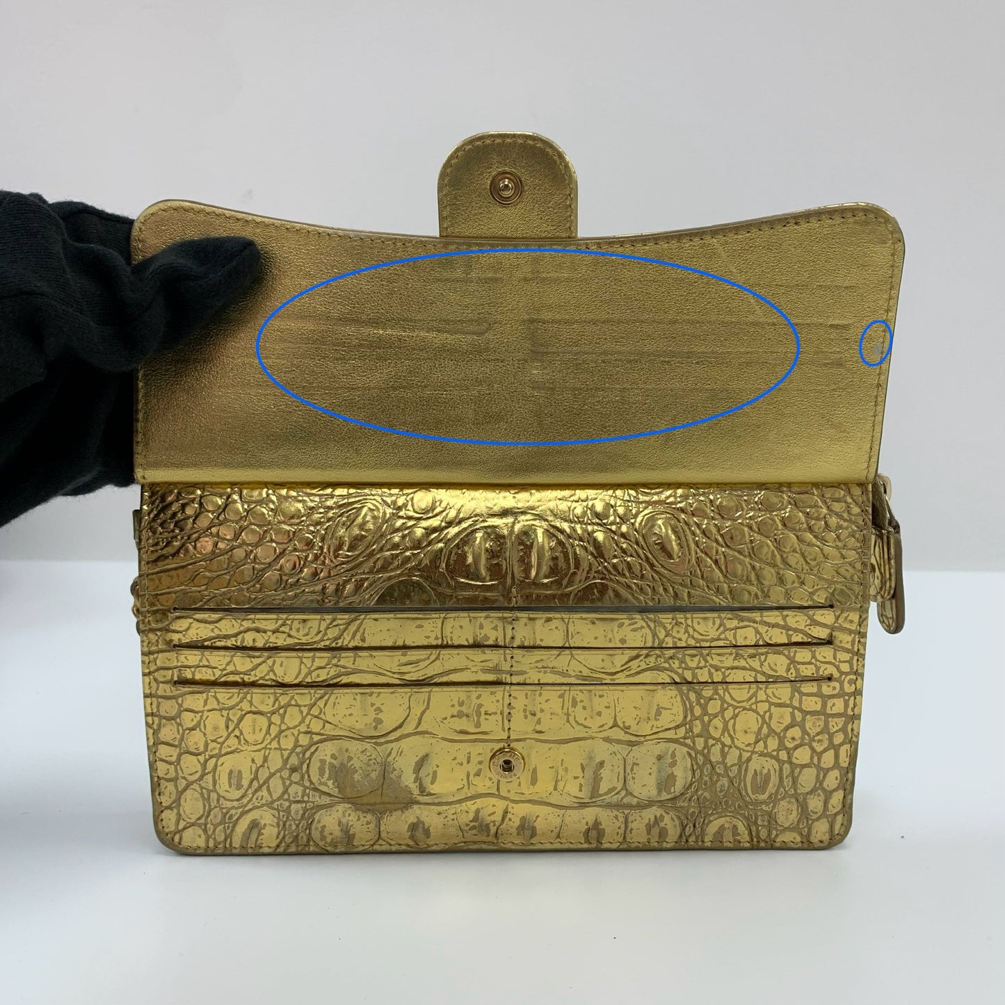 Chanel 19A Gold Embossed Long Wallet Wristlet Clutch