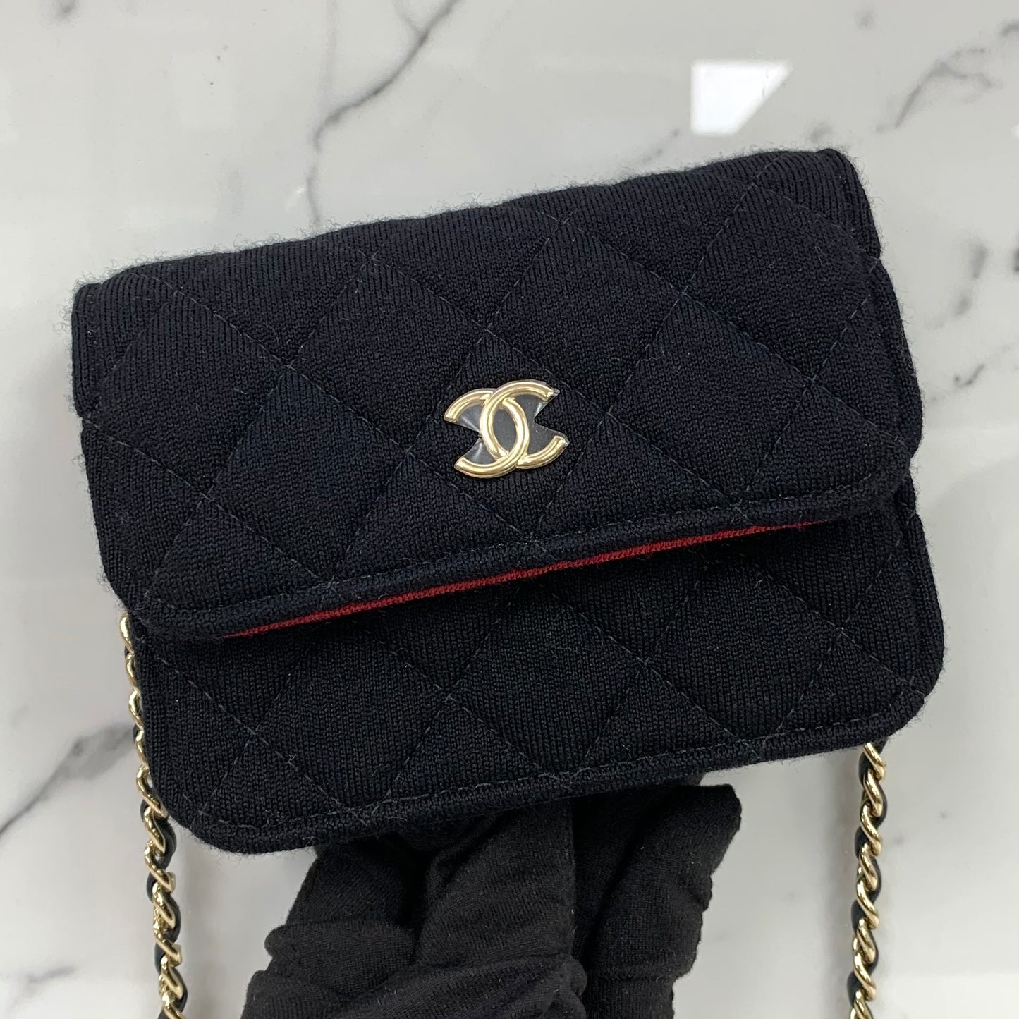 Chanel Black Cotton / Jersey Mini Clutch on Chain Novelty Bag RFID