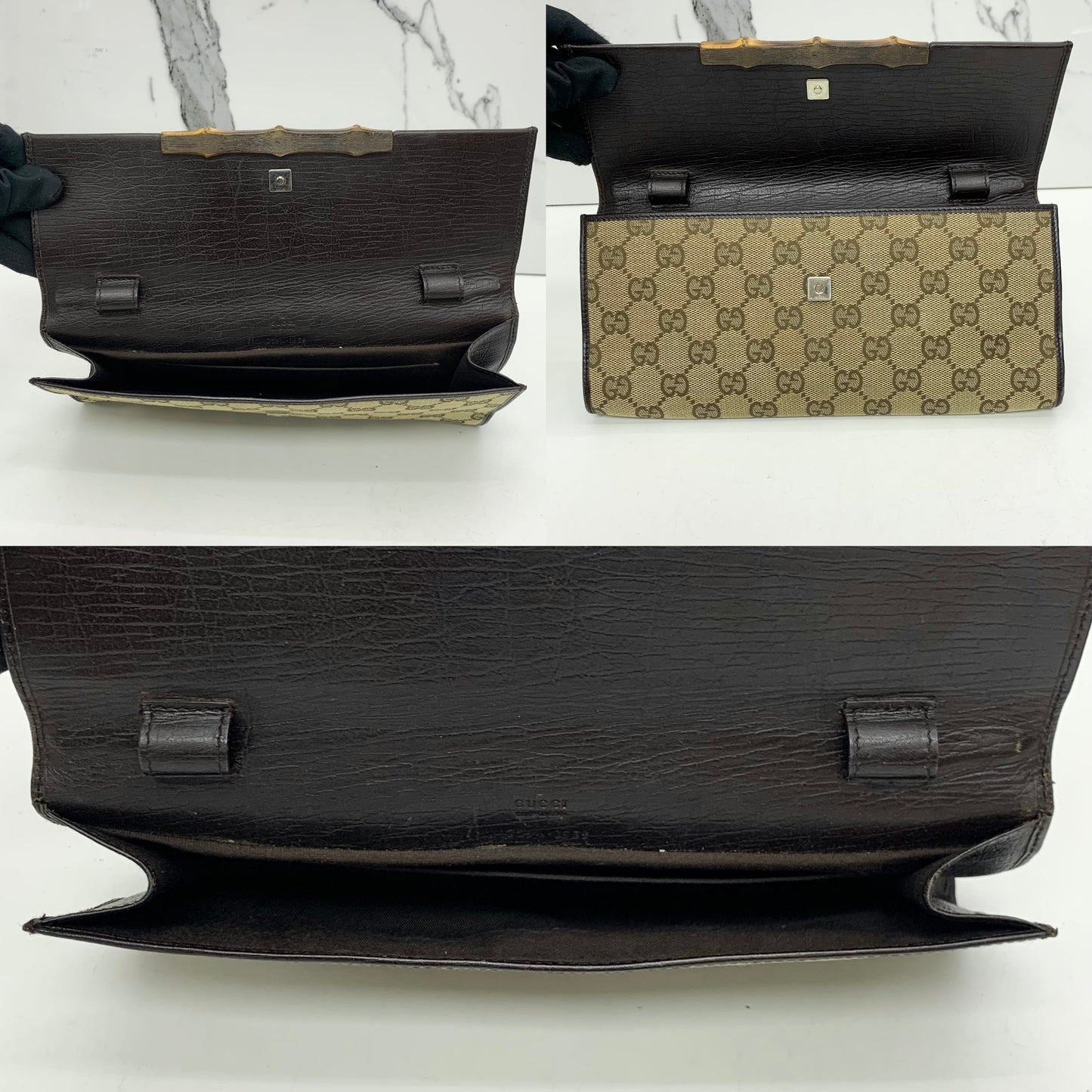 Gucci Beige Canvas Bamboo GG Pouch Shoulder Bag