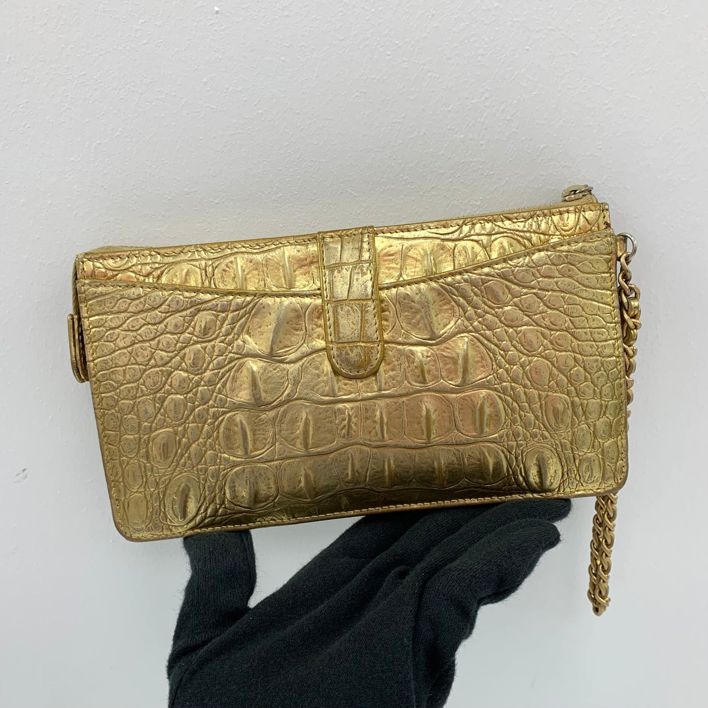 Chanel 19A Gold Embossed Long Wallet Wristlet Clutch