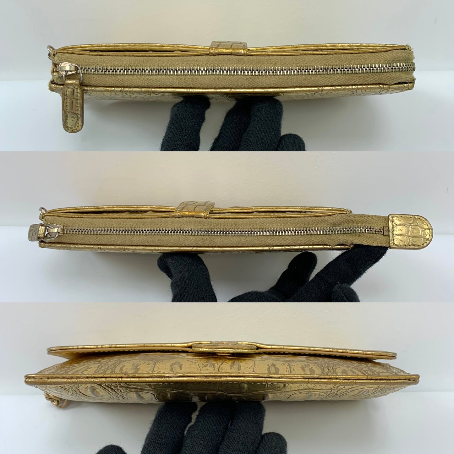 Chanel 19A Gold Embossed Long Wallet Wristlet Clutch