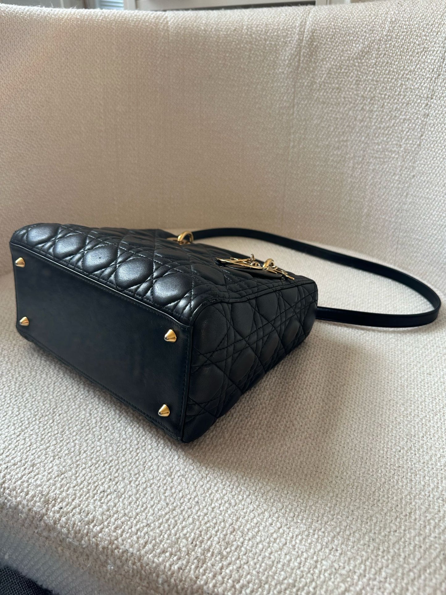 DIOR Lady Leather Handbag Black with Gold