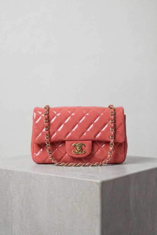 Chanel Mini Rectangle Matelassé Patent Shoulder Bag