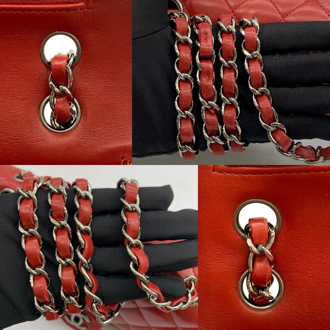 Chanel Classic Double Flap Medium Red Lambskin Shoulder Bag