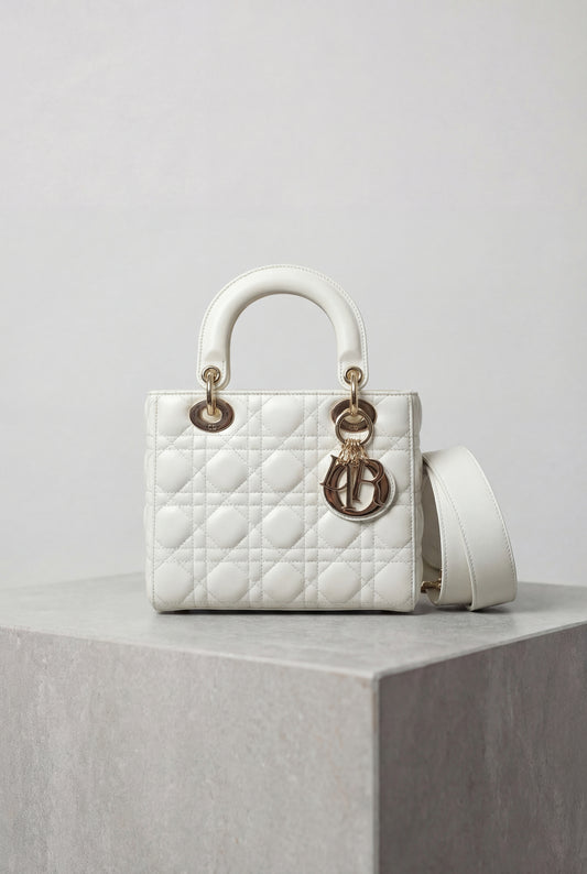 Dior Lady Small ABC White Lambskin Bag