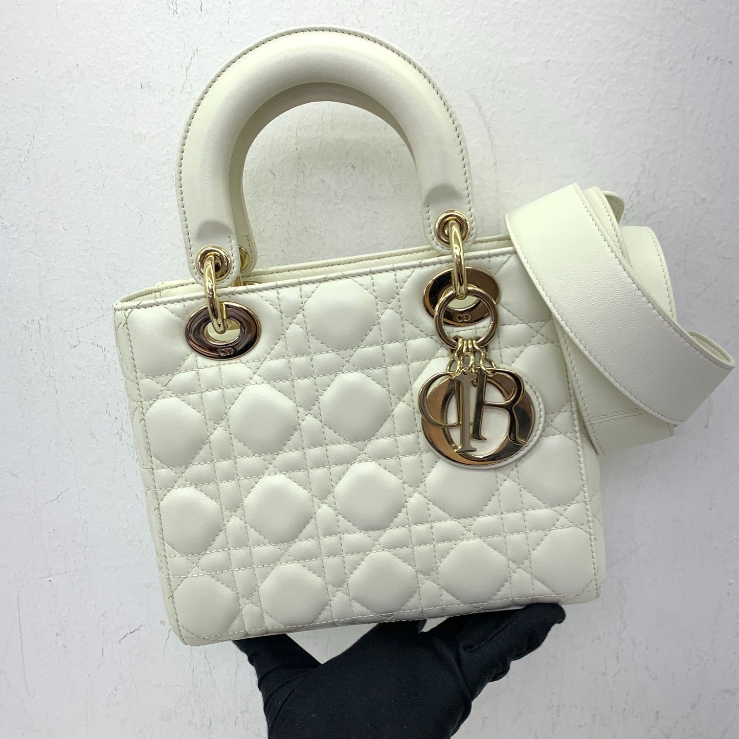 Dior Lady Small ABC White Lambskin Bag