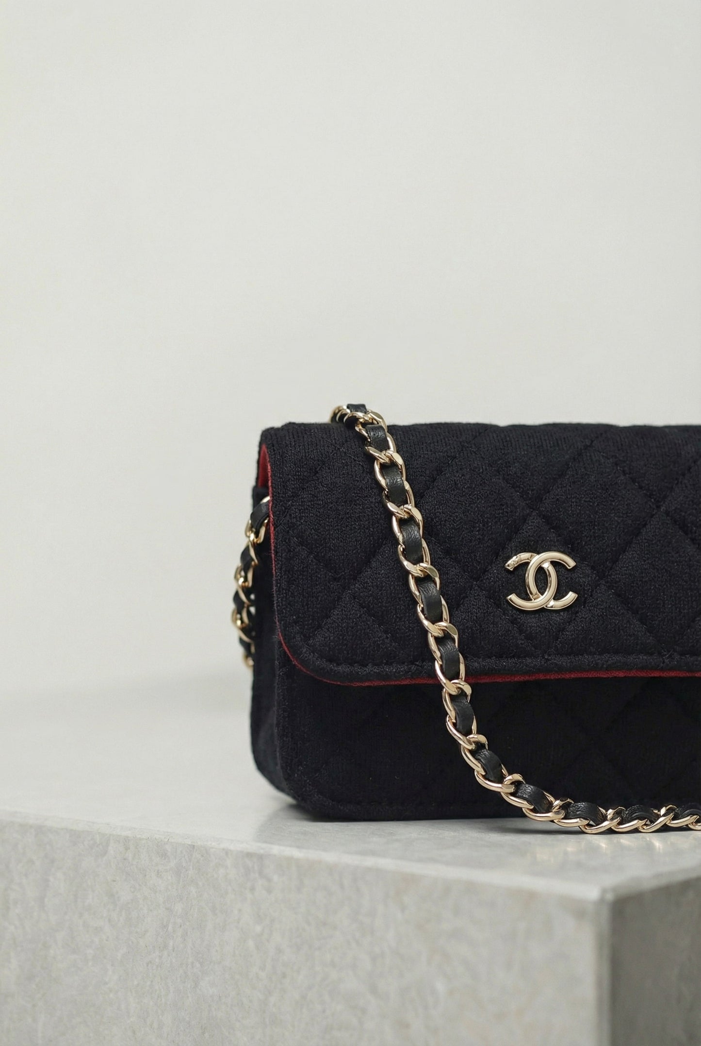 Chanel Black Cotton / Jersey Mini Clutch on Chain Novelty Bag RFID