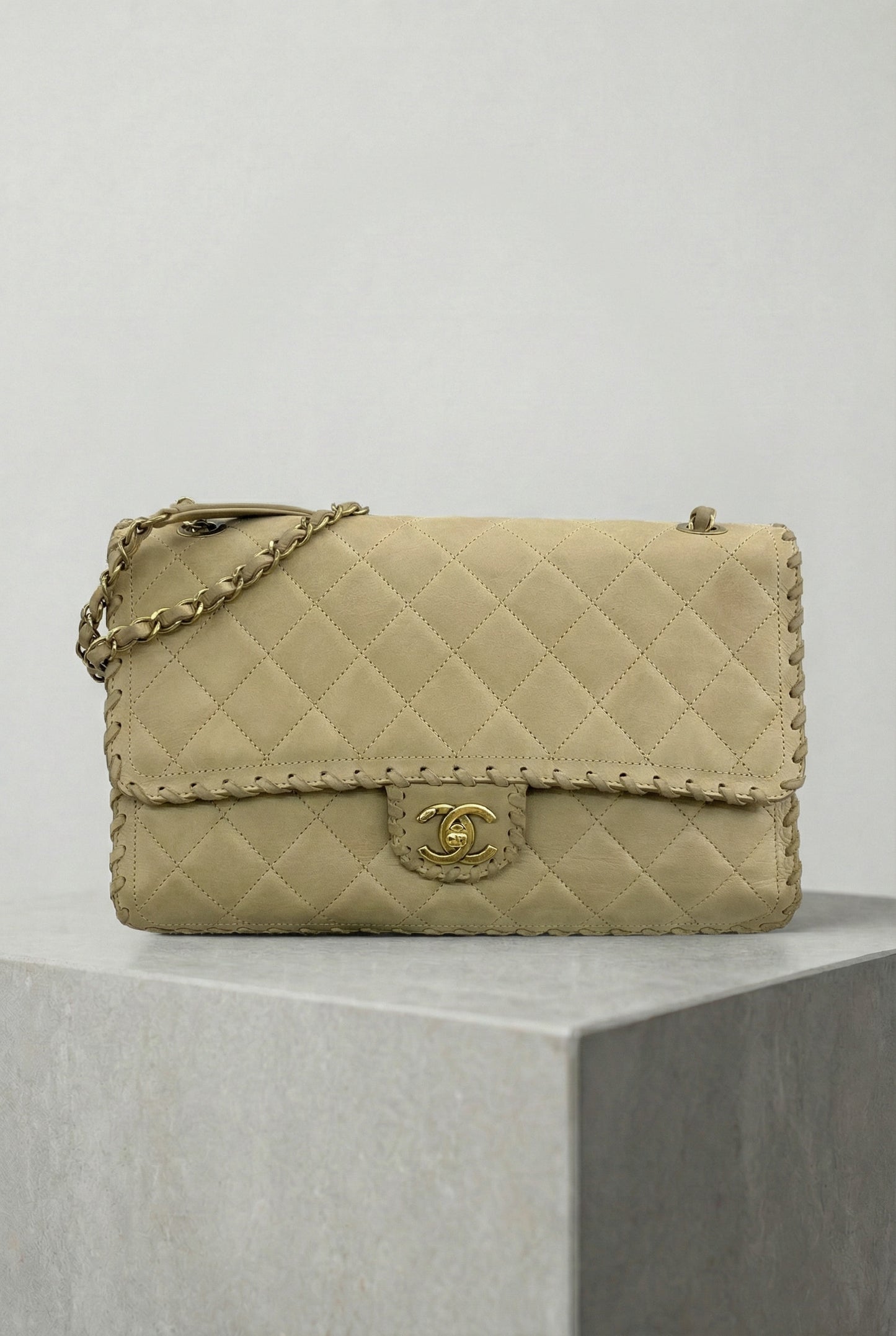 Chanel Happy Stitch Jumbo Flap Bag Beige Calfskin