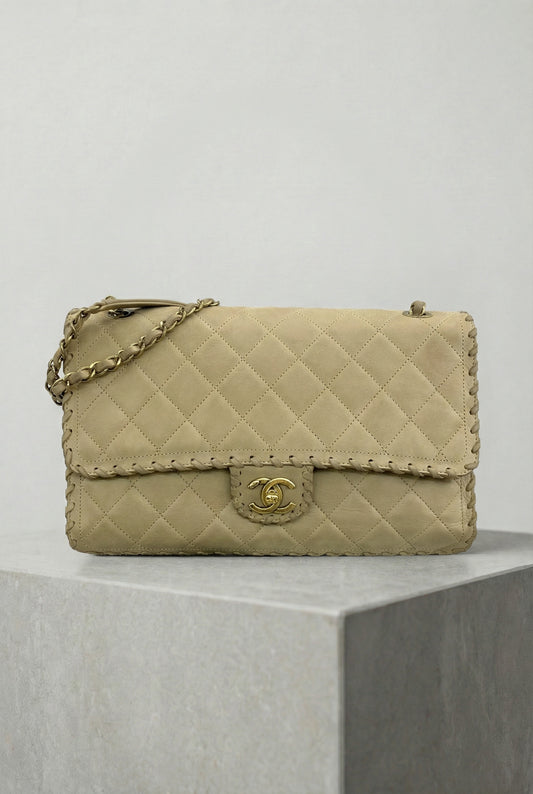 Chanel Happy Stitch Jumbo Flap Bag Beige Calfskin