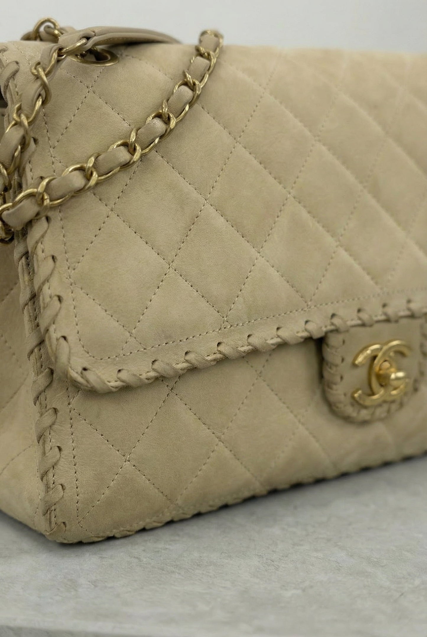 Chanel Happy Stitch Jumbo Flap Bag Beige Calfskin