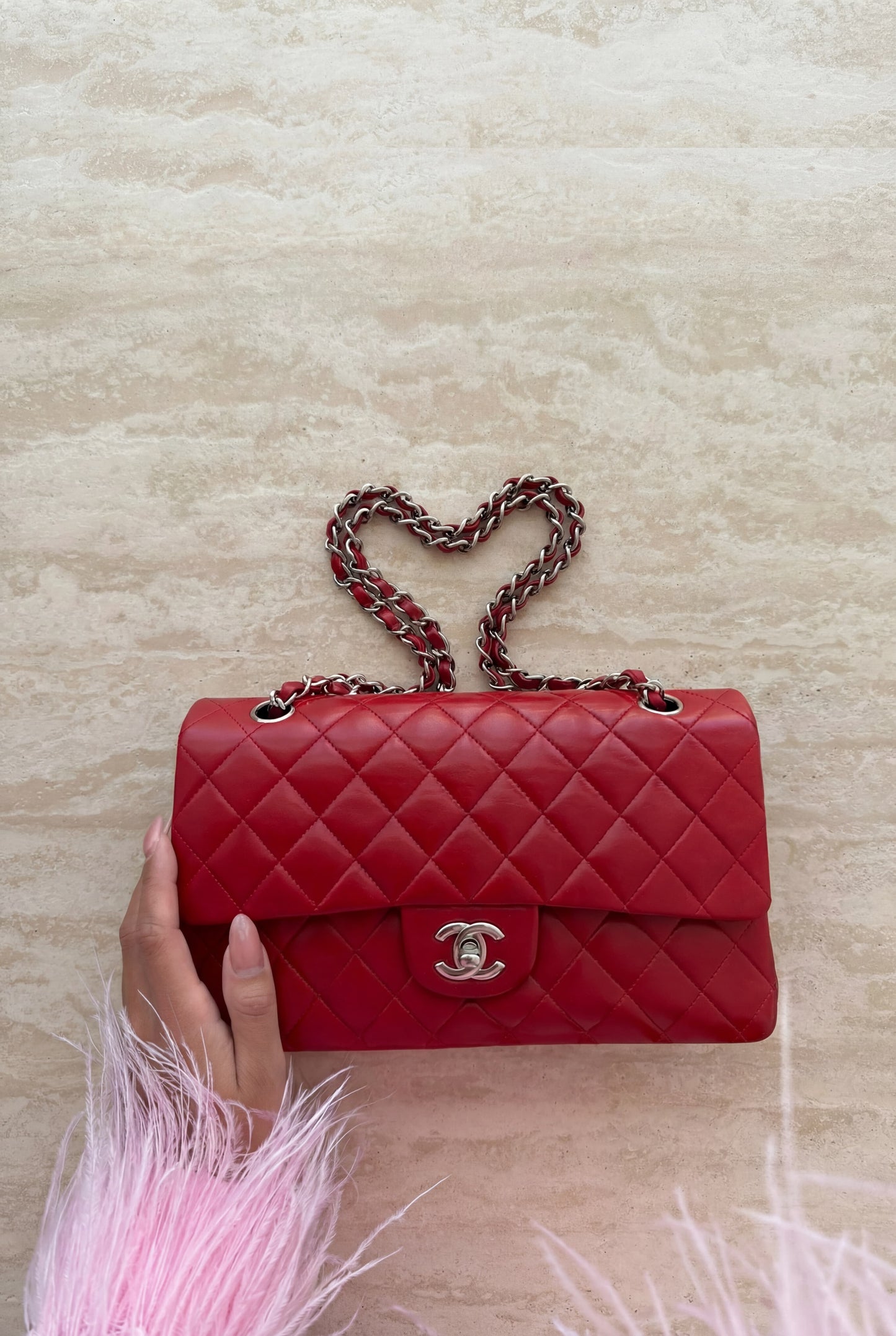 Chanel Classic Double Flap Medium Red Lambskin Shoulder Bag