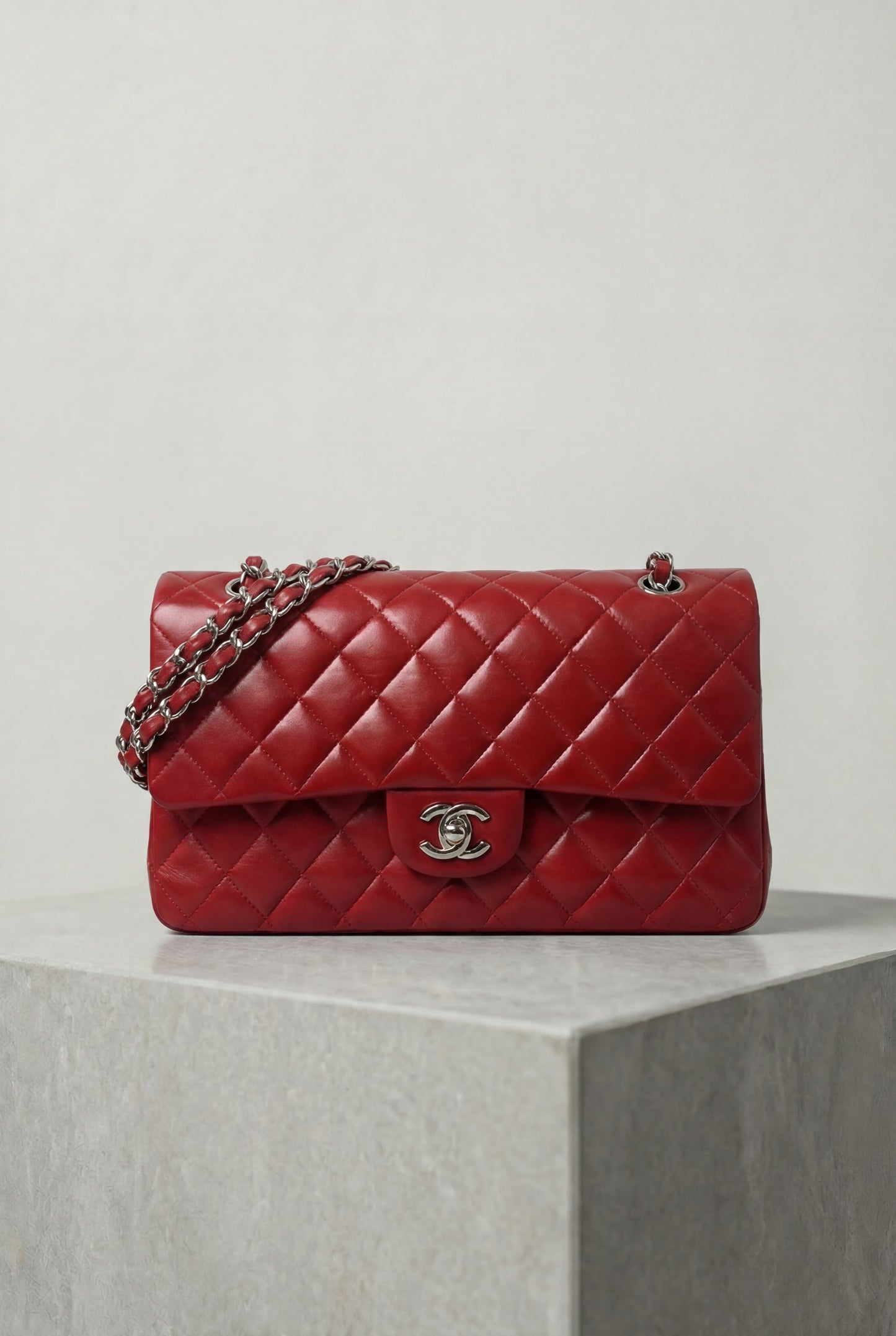 Chanel Classic Double Flap Medium Red Lambskin Shoulder Bag